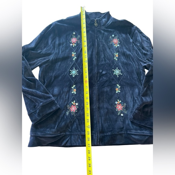 ALFRED DUNNER Black Velvet‎ Jacket Embroidered Cotton Blend  14 zip up vintagee - Picture 5 of 13